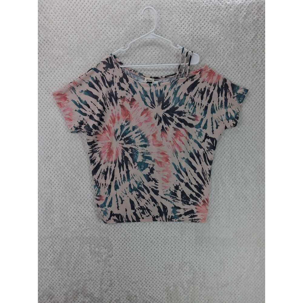 Bibi Tie Dye Terry Top with Cold Shoulder Short Sleeve Women's XL